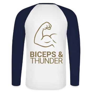 Biceps et tonnerre - T-shirt baseball manches longues Homme - blanc/marine - Dos - Nik (191cm)