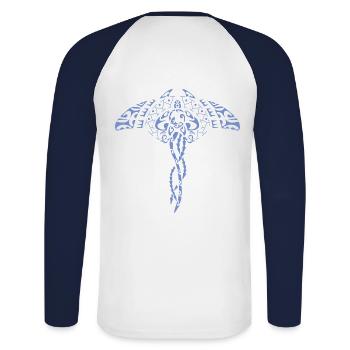 Maori tattoo rays wisdom blue - Unisex Long Sleeve Baseball T-Shirt - white/navy - Back - Nik (191cm)