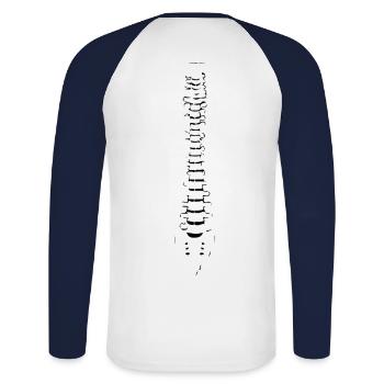 Idée de cadeau de corps de colonne vertébrale - T-shirt baseball manches longues Homme - blanc/marine - Dos - Nik (191cm)