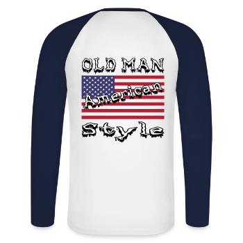 Alter Man, Old Man American Style, Rentner, Opa - Unisex Baseballshirt langarm - Weiß/Navy - Hinten - Nik (191cm)