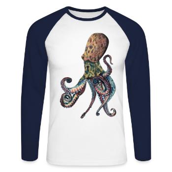 Octopus Squid - Unisex Long Sleeve Baseball T-Shirt - white/navy - Front - Nik (191cm)