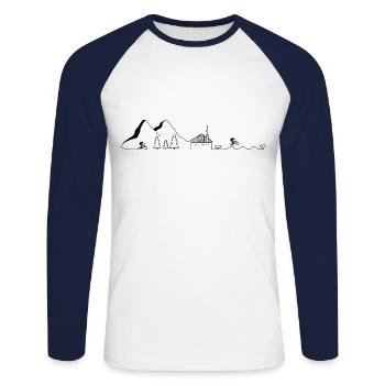 MTB Mountain Bike Cycling Pump or Jump - Unisex Long Sleeve Baseball T-Shirt - white/navy - Front - Nik (191cm)