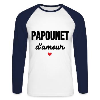 Papounet d'amour - T-shirt baseball manches longues Homme - blanc/marine - Devant - Nik (191cm)