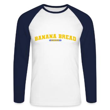 Chef pain aux bananes Pain aux bananes Boulanger Chef végétalien - T-shirt baseball manches longues Homme - blanc/marine - Devant - Nik (191cm)
