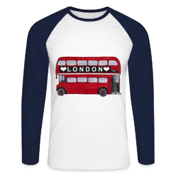 London Red Bus Double Decker England Tourist City - Unisex Long Sleeve Baseball T-Shirt - white/navy - Front - Nik (191cm)