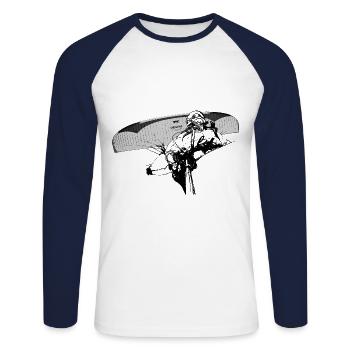 Flying paragliding tandem experiencing freedom - Unisex Long Sleeve Baseball T-Shirt - white/navy - Front - Nik (191cm)