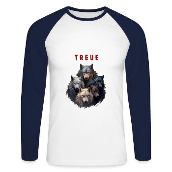 Meute de loups loyaux - T-shirt baseball manches longues Homme - blanc/marine - Devant - Nik (191cm)