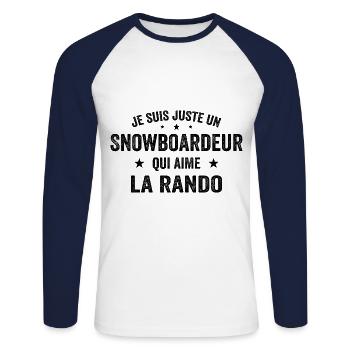 Fier d’être Snowboardeur et Passionné de Randonnée - T-shirt baseball manches longues Homme - blanc/marine - Devant - Nik (191cm)