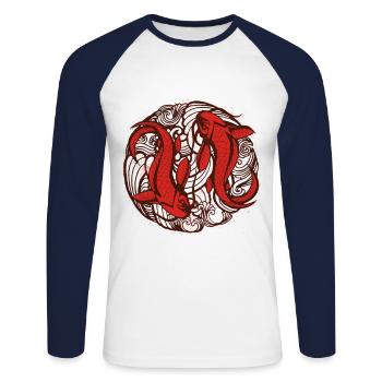 Poisson rouge japonais - T-shirt baseball manches longues Homme - blanc/marine - Devant - Nik (191cm)