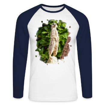 Ein Erdmännchen passt auf. - Unisex Baseballshirt langarm - Weiß/Navy - Vorne - Nik (191cm)