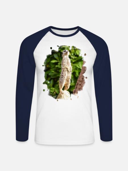 Ein Erdmännchen passt auf. - Unisex Baseballshirt langarm - Weiß/Navy