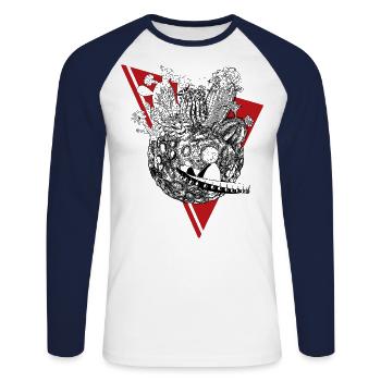 Planet der Kakteen in Schwarz - Unisex Baseballshirt langarm - Weiß/Navy - Vorne - Nik (191cm)