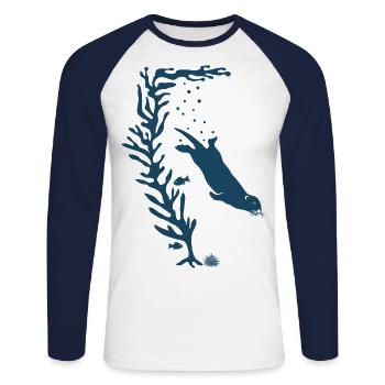 sea otter kelp forest california see meer ocean - Unisex Baseballshirt langarm - Weiß/Navy - Vorne - Nik (191cm)