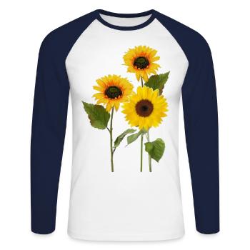 Three sunflowers - Unisex Long Sleeve Baseball T-Shirt - white/navy - Front - Nik (191cm)