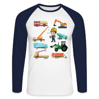 Construction vehicles fire engine construction sites baggershirt - Unisex Long Sleeve Baseball T-Shirt - white/navy - Front - Nik (191cm)