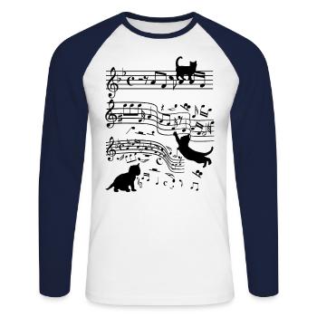 Cats music notes clef cat lover - Unisex Long Sleeve Baseball T-Shirt - white/navy - Front - Nik (191cm)