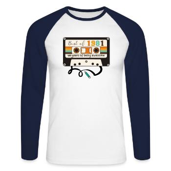 40th birthday retro gift - Unisex Long Sleeve Baseball T-Shirt - white/navy - Front - Nik (191cm)