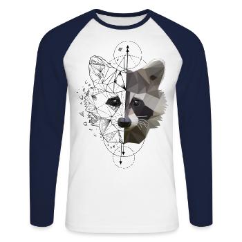 Low Poly Art Raccoon Racoon Cool Polygon Tattoo - Unisex Long Sleeve Baseball T-Shirt - white/navy - Front - Nik (191cm)
