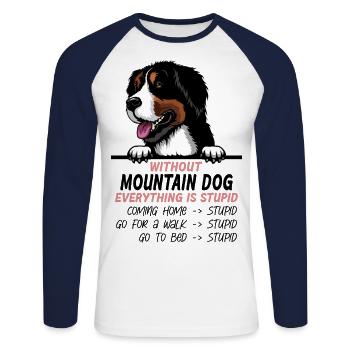 Ohne Mouintain Hund ist alles doof - Unisex Baseballshirt langarm - Weiß/Navy - Vorne - Nik (191cm)