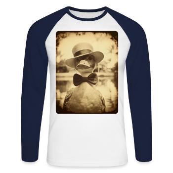 Sir Waddleberry Quackington relaxing at the pool - Unisex Long Sleeve Baseball T-Shirt - white/navy - Front - Nik (191cm)