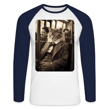 Mr. Whiskers auf der Suche nach etwas Entspannung - Unisex Baseballshirt langarm - Weiß/Navy - Vorne - Nik (191cm)