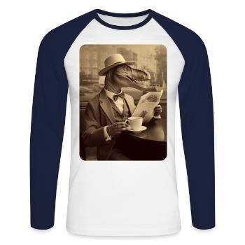Robert reads the newspaper at breakfast - Unisex Long Sleeve Baseball T-Shirt - white/navy - Front - Nik (191cm)