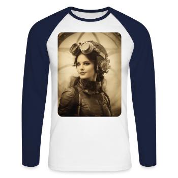 Prêt pour le décollage - T-shirt baseball manches longues Homme - blanc/marine - Devant - Nik (191cm)