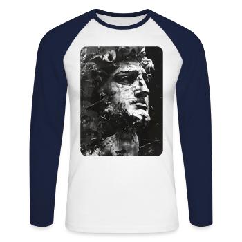 zerbrochenes Gesicht einer Marmorstatue - Unisex Baseballshirt langarm - Weiß/Navy - Vorne - Nik (191cm)