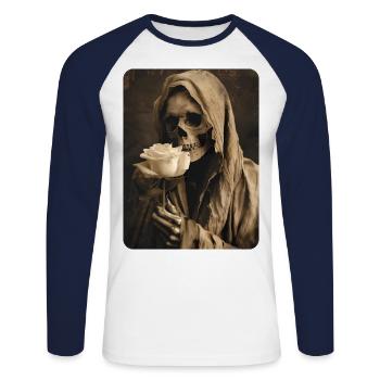 Der Tod mit weißer Rose - Unisex Baseballshirt langarm - Weiß/Navy - Vorne - Nik (191cm)