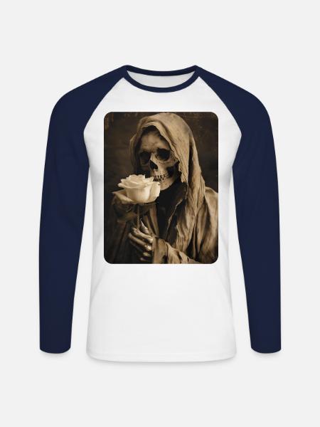Death with a white rose - Unisex Long Sleeve Baseball T-Shirt - white/navy