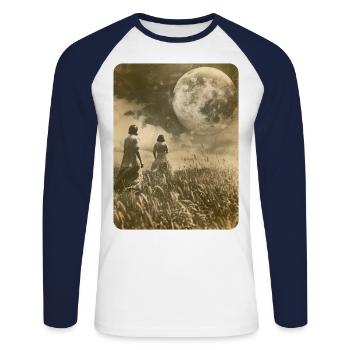 Folge dem Mond - Unisex Baseballshirt langarm - Weiß/Navy - Vorne - Nik (191cm)