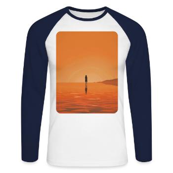 silhouette de coucher de soleil - T-shirt baseball manches longues Homme - blanc/marine - Devant - Nik (191cm)