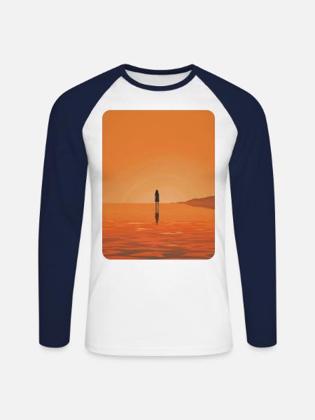 Auringonlaskun siluetti - Miesten pitkähihainen baseballpaita - valkoinen/laivasto