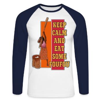 Keep calm and eat some foufou - Unisex Long Sleeve Baseball T-Shirt - white/navy - Front - Nik (191cm)
