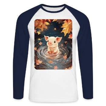 Schwimmendes Schweinchen - Unisex Baseballshirt langarm - Weiß/Navy - Vorne - Nik (191cm)