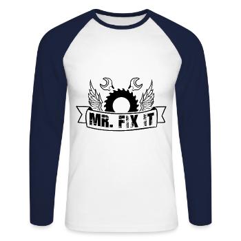 He can fix everything, Father's Day Dad can fix everything - Unisex Long Sleeve Baseball T-Shirt - white/navy - Front - Nik (191cm)