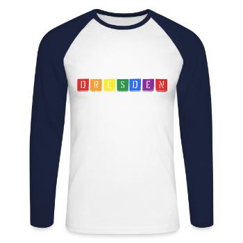 Buntes Dresden - Unisex Baseballshirt langarm - Weiß/Navy - Vorne - Nik (191cm)