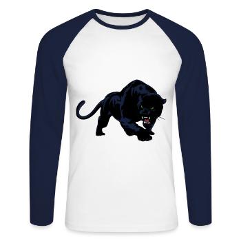 Schwarzer Panther oder Jaguar Wildkatze - Unisex Baseballshirt langarm - Weiß/Navy - Vorne - Nik (191cm)