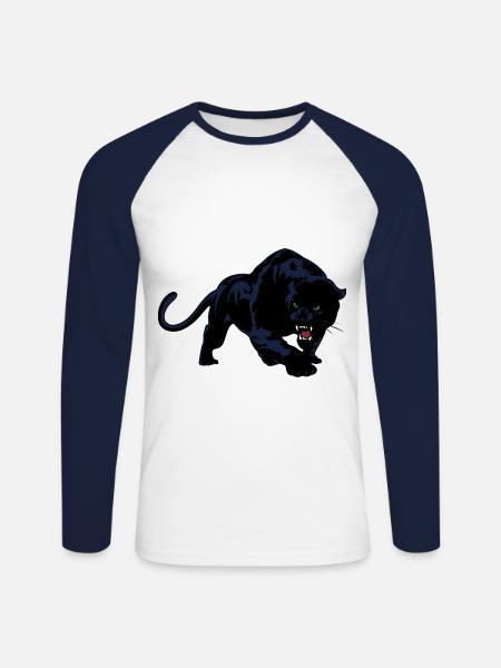 Schwarzer Panther oder Jaguar Wildkatze - Unisex Baseballshirt langarm - Weiß/Navy
