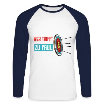 Pfeil Bogensport Bogenschütze Bogenschießen - Unisex Baseballshirt langarm - Weiß/Navy - Vorne - Nik (191cm)