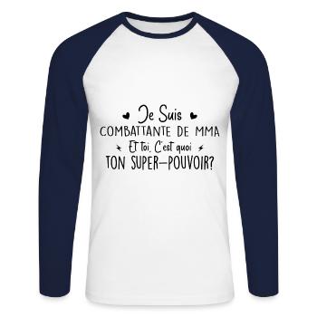 MMA fighter. What's your superpower? - Unisex Long Sleeve Baseball T-Shirt - white/navy - Front - Nik (191cm)