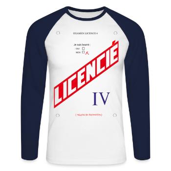 Examen humour apéro : Licencié 4 - T-shirt baseball manches longues Homme - blanc/marine - Devant - Nik (191cm)