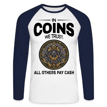 Numismatique de collection de pièces de monnaie - T-shirt baseball manches longues Homme - blanc/marine - Devant - Nik (191cm)