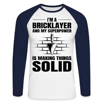 Bricklayer Bricklaying Brick Mason Wall Builder - Unisex Long Sleeve Baseball T-Shirt - white/navy - Front - Nik (191cm)