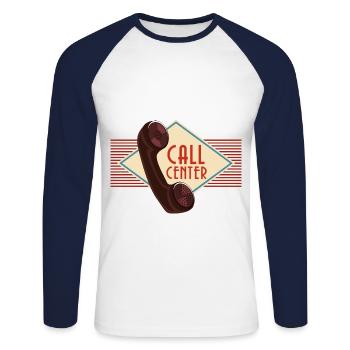 Call Center - Unisex Baseballshirt langarm - Weiß/Navy - Vorne - Nik (191cm)