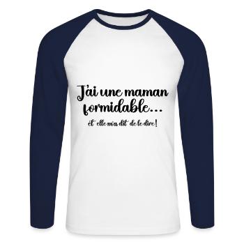 J'ai, une maman formidable, et, elle m'a dit de... - T-shirt baseball manches longues Homme - blanc/marine - Devant - Nik (191cm)