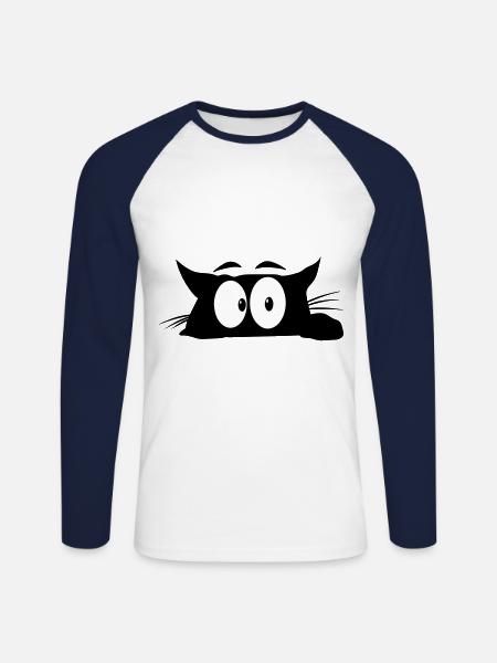 Black Cat 1 cat - Unisex Long Sleeve Baseball T-Shirt - white/navy