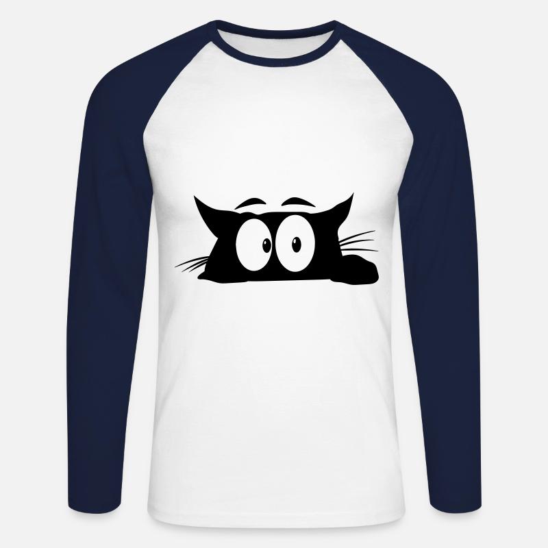Black Cat 1 Katze - Unisex Baseballshirt langarm - Weiß/Navy