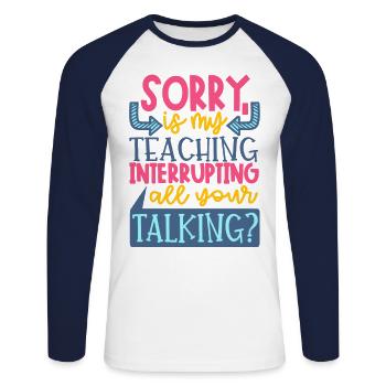 Teacher Professeur Funny Quote - T-shirt baseball manches longues Homme - blanc/marine - Devant - Nik (191cm)