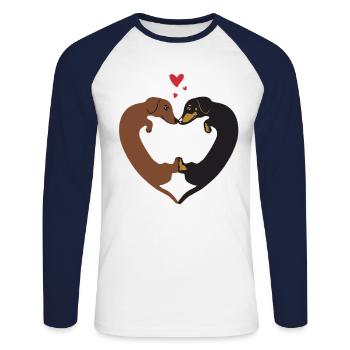 Dachshund Heart - Funny Cute Valentine's Day Gift - Unisex Long Sleeve Baseball T-Shirt - white/navy - Front - Nik (191cm)